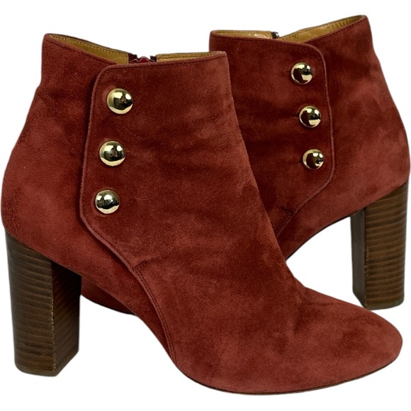 Sezane High Camille Red Suede Boots Size 38 French US 7 Booties Block Heel Boots - Picture 4 of 14